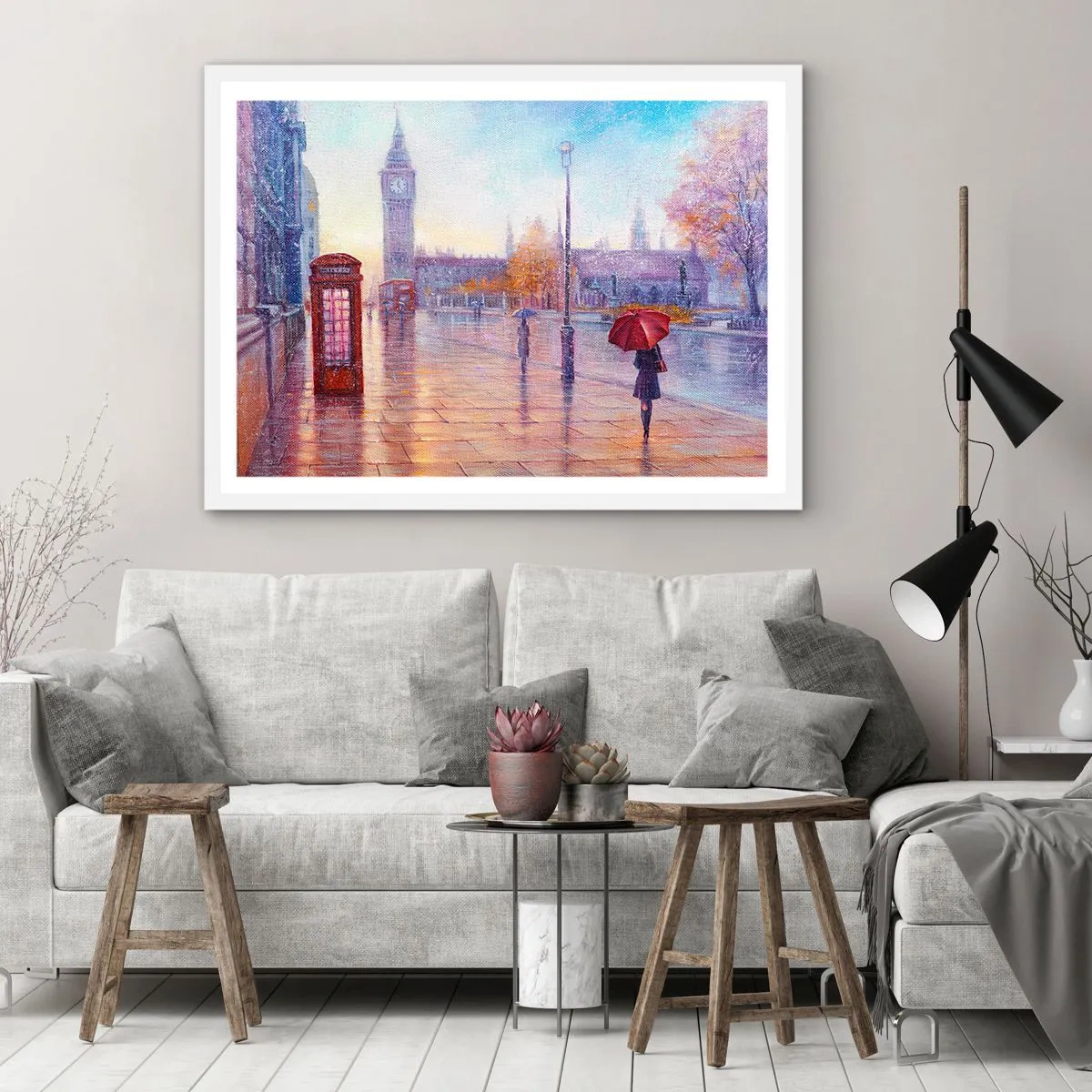 Plagát v bielom ráme - Londýnsky jesenný deň - 50x40 cm
