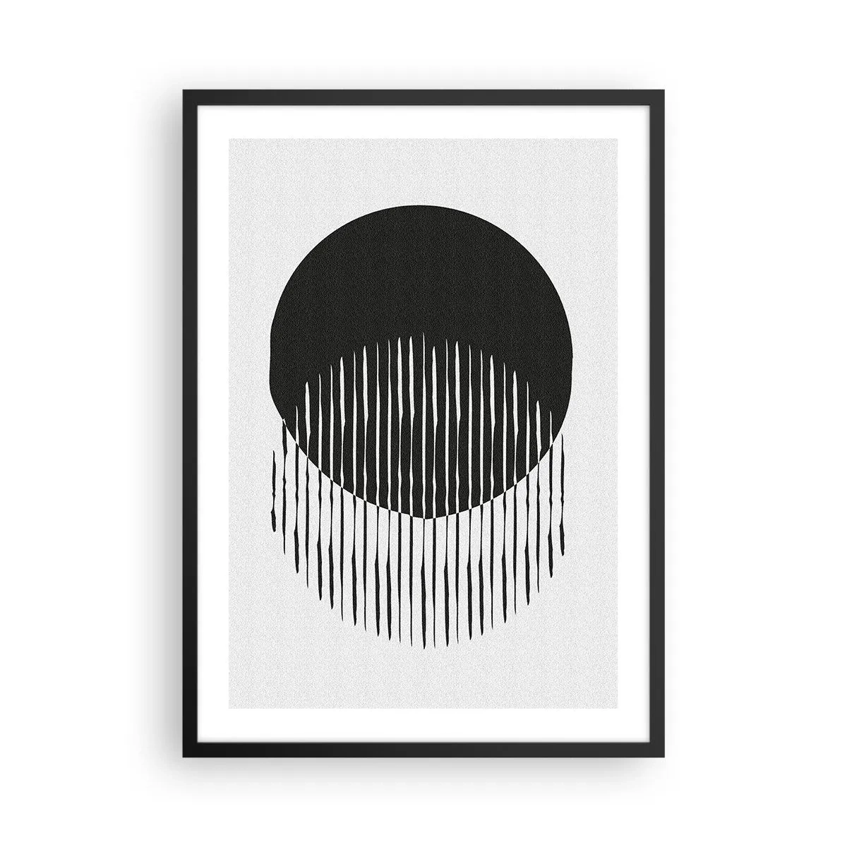 Plagát v čiernom ráme - Abstraktná kompozícia čierneho kruhu a zvislých čiar - 50x70cm - Jeho alter ego - Moderná nástenná dekorácia do obývacej izby a spálne ARTTOR