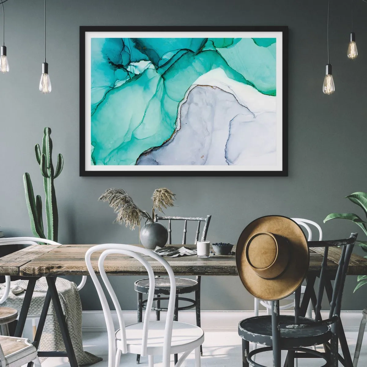 Plagát v čiernom ráme - Štúdia v tyrkysovej - 70x50 cm
