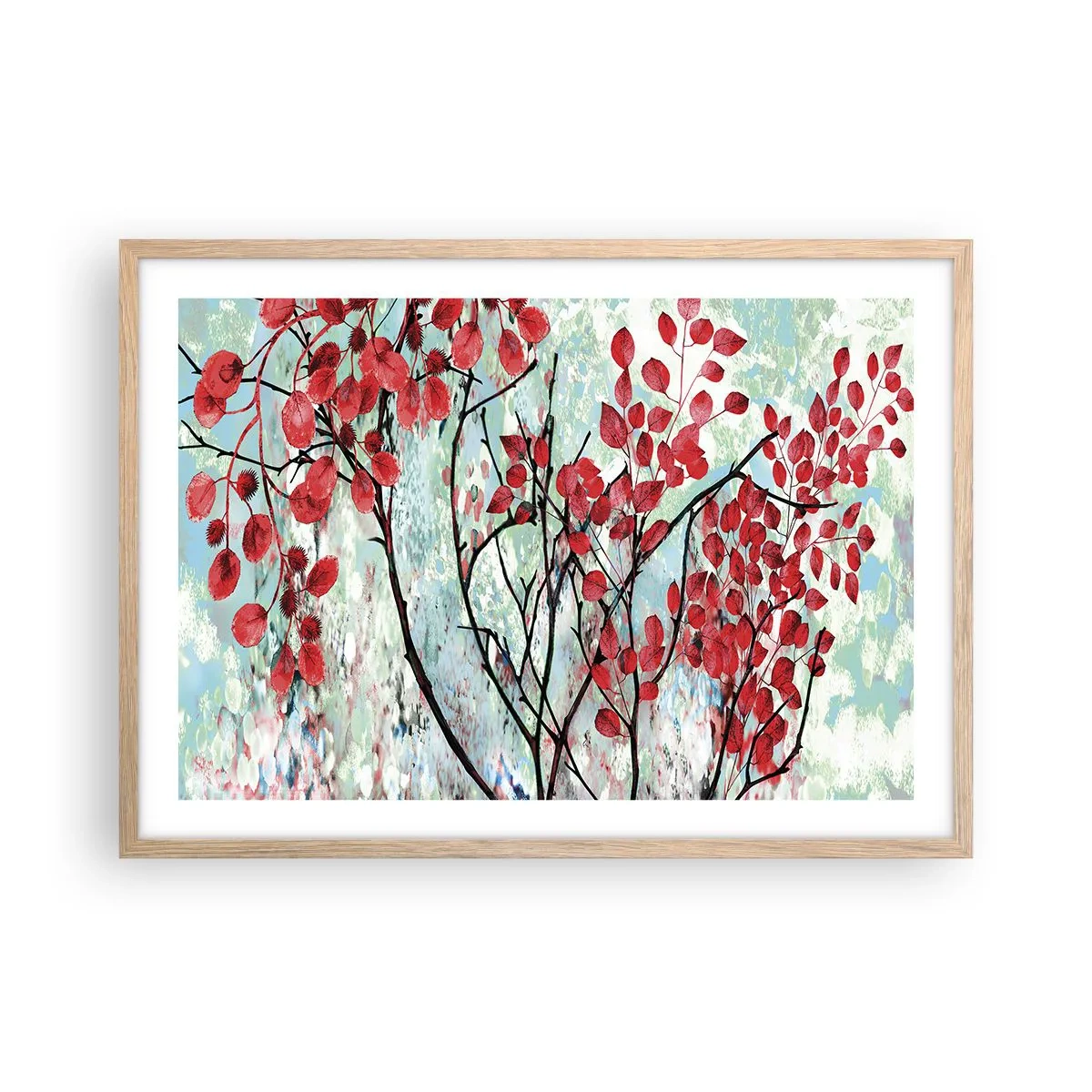 Plagát v ráme zo svetlého duba - Strom v šarlátovej - 70x50 cm