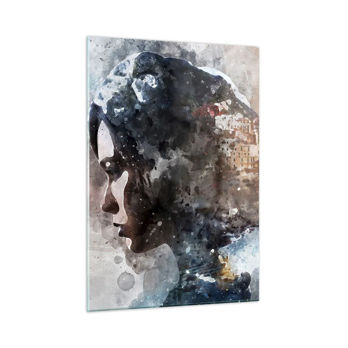 Obraz na skle - Príbeh o dievčati s mestom v pozadí - 50x70 cm
