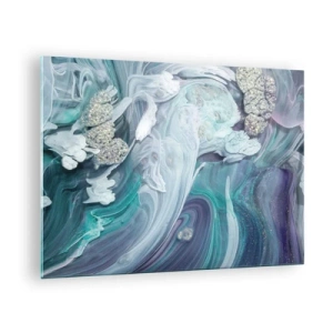 Obraz na skle - Abstraktná kompozícia v odtieňoch modrej, fialovej a bielej. - 70x50cm - Prúdy modrej - Moderná nástenná dekorácia do obývacej izby a spálne ARTTOR