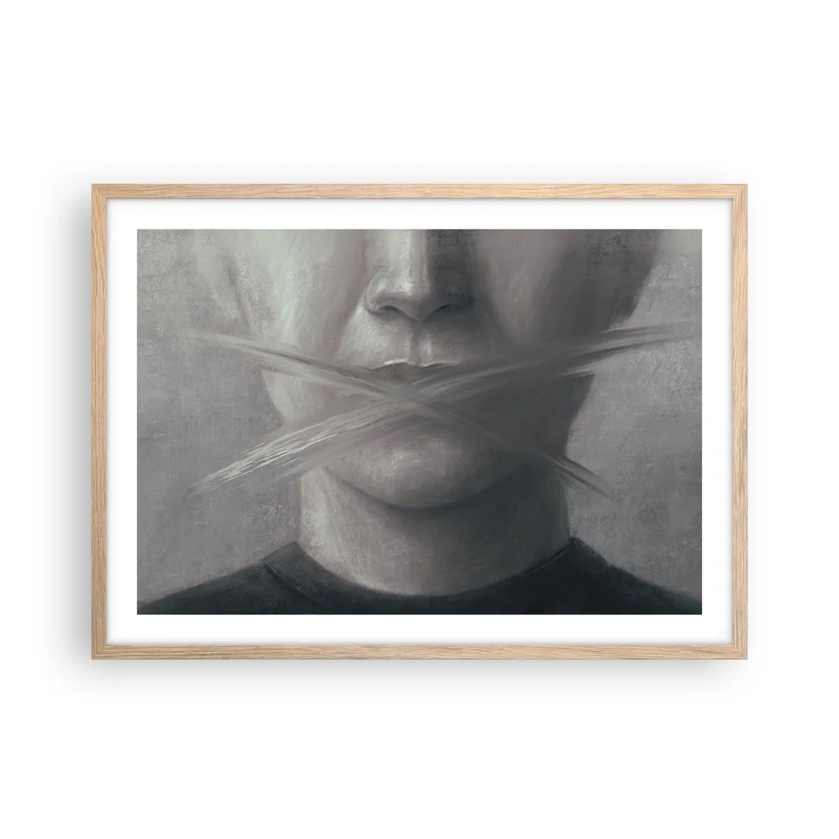 Plagát v ráme zo svetlého duba - Ani slovo - 70x50 cm