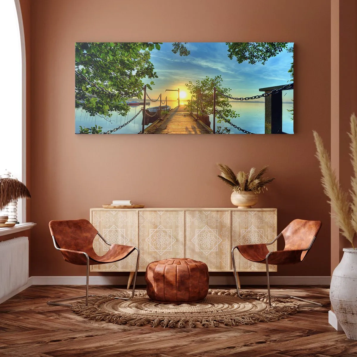 Obraz na plátne - Západ pri vode - 100x40 cm
