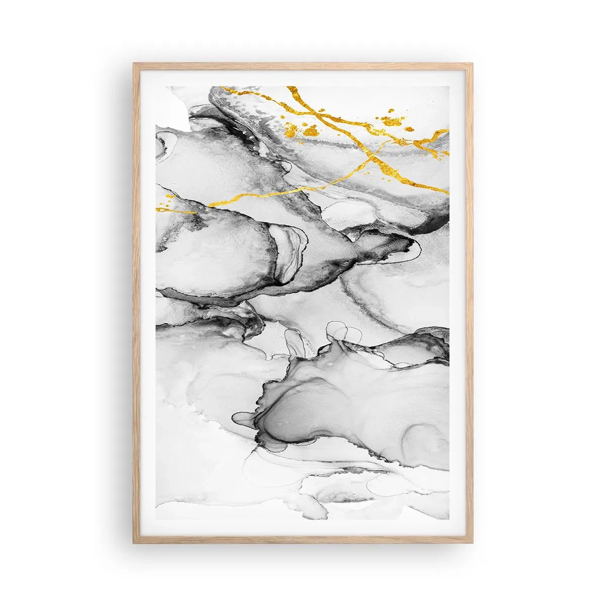 Plagát v ráme zo svetlého duba - Kompozícia so zlatým motívom - 70x100 cm