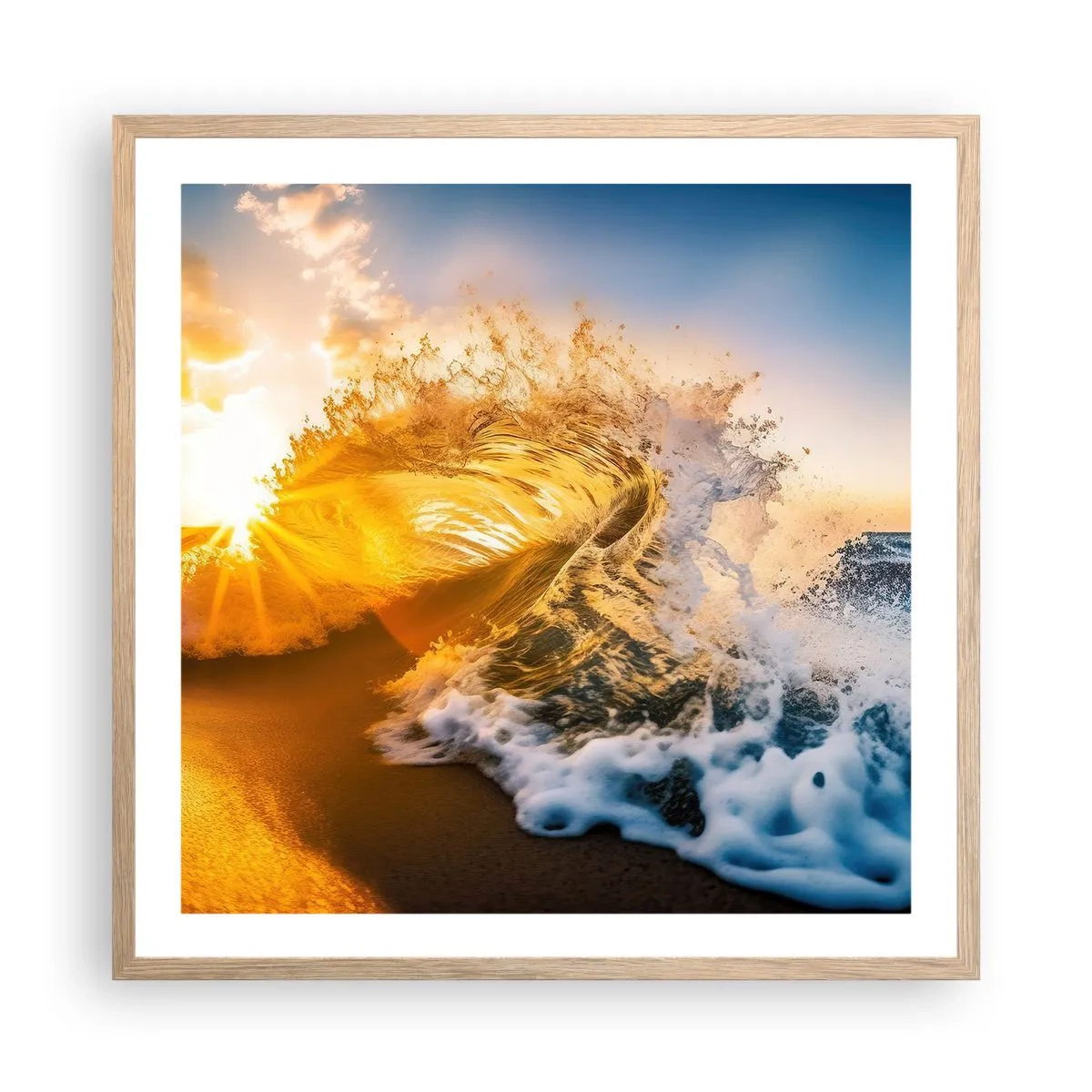 Plagát v ráme zo svetlého duba - Hra v piesku - 60x60 cm