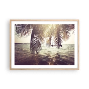 Plagát v ráme zo svetlého duba - Hojdať sa ľubovoľne v oblakoch - 70x50 cm