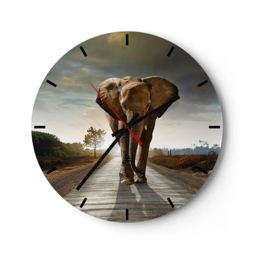Nástenné hodiny - Slon na ceste v africkej krajine - 30x30cm - A vôbec nie v sklade porcelánu - Moderná nástenná dekorácia do obývacej izby, kuchyne a spálne ARTTOR