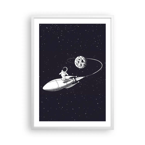 Plagát v bielom ráme - Vesmírny surfista - 50x70 cm