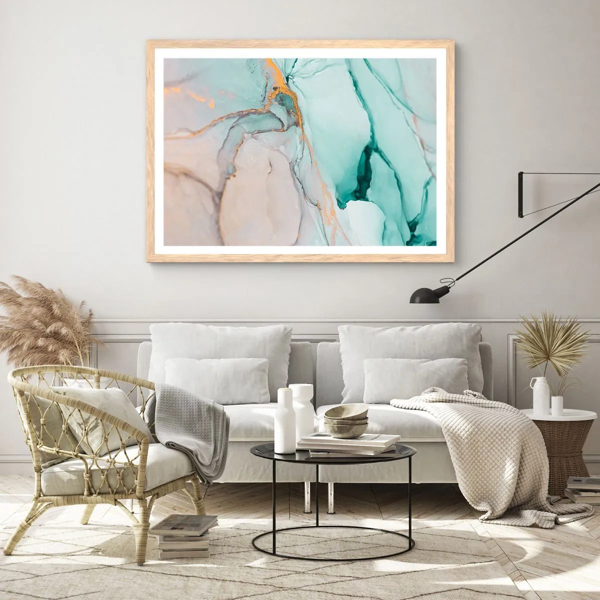 Plagát v ráme zo svetlého duba - Tanec tvarov a farieb - 91x61 cm