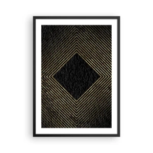 Plagát v čiernom ráme - Zlaté geometrické čiary na čiernom pozadí - 50x70cm - Geometria v štýle glamour - Moderná nástenná dekorácia do obývacej izby a spálne ARTTOR