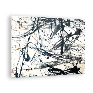 Obraz na skle - Abstraktné škvrny a čiary na svetlom pozadí - 70x50cm - So zmyslom alebo bez zmyslu? - Moderná nástenná dekorácia do obývacej izby a spálne ARTTOR