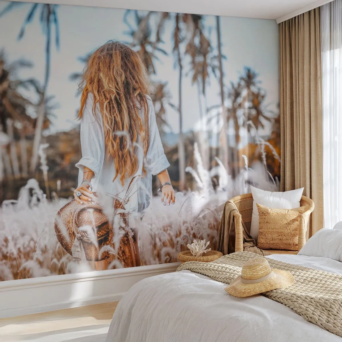 Fototapeta Premium Sand - Zrodená z trávnej páperie - Žena, Vintage, Boho - 100x70 cm