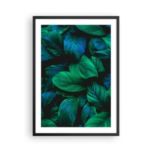 Plagát v čiernom ráme - Zelené listy v intenzívnych odtieňoch - 50x70cm - V zelenom dave - Moderná nástenná dekorácia do obývacej izby a spálne ARTTOR