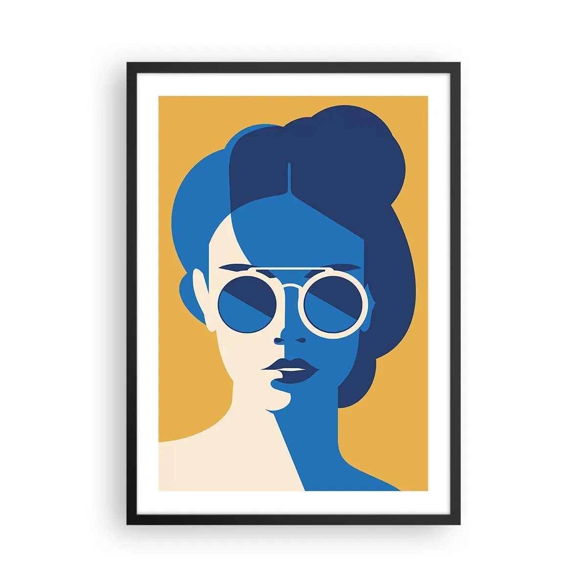 Plagát v čiernom ráme - Abstraktný portrét ženy so slnečnými okuliarmi - 50x70cm - Prázdninový look - Moderná nástenná dekorácia do obývacej izby a spálne ARTTOR