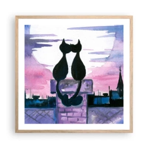 Plagát v ráme zo svetlého duba - Rendez-vous pod mesiacom - 60x60 cm