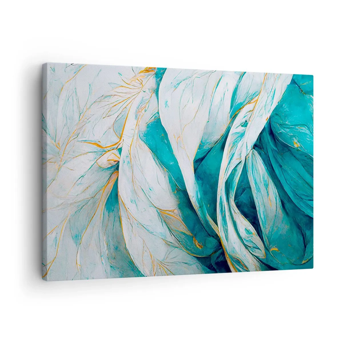 Obraz na plátne - Abstraktné modré listy so zlatými detailmi - 70x50cm - Modrá abstrakcia so zlatým motívom - Moderná nástenná dekorácia do obývacej izby a spálne ARTTOR