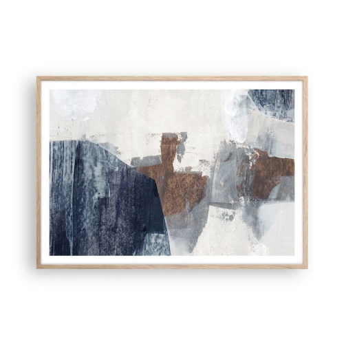 Plagát v ráme zo svetlého duba - Modro-hnedé tvary - 100x70 cm