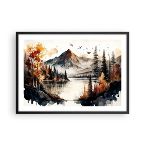 Plagát v čiernom ráme - Zlatá jeseň na horách - 70x50 cm