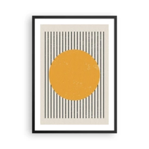 Plagát v čiernom ráme - Geometrická kompozícia s oranžovým kruhom a čiarami - 50x70cm - Sila jednoduchosti - Moderná nástenná dekorácia do obývacej izby a spálne ARTTOR