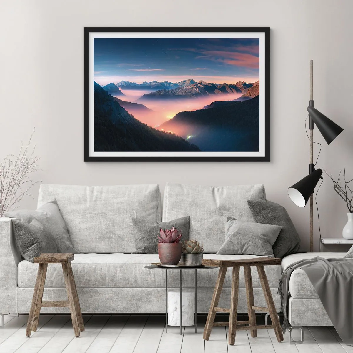 Plagát v čiernom ráme - Svetlo v údoliach - 50x40 cm