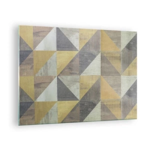 Obraz na skle - Geometrický vzor trojuholníkov v tlmených farbách - 70x50cm - V uhle trojuholníka - Moderná nástenná dekorácia do obývacej izby a spálne ARTTOR