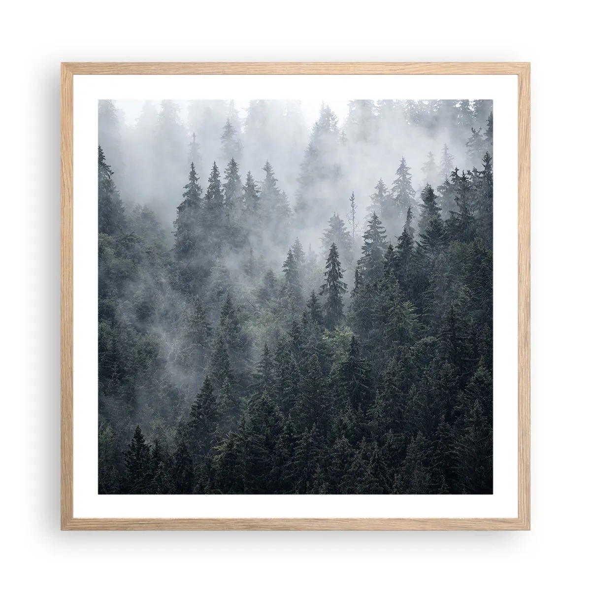 Plagát v ráme zo svetlého duba - Lesné svitania - 60x60 cm