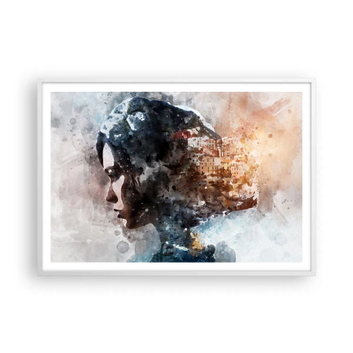 Plagát v bielom ráme - Príbeh o dievčati s mestom v pozadí - 100x70 cm