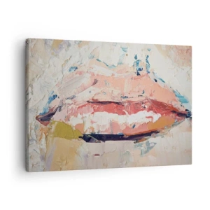 Obraz na plátne - Abstraktná kompozícia zobrazujúca ženské pery v pastelových farbách. - 70x50cm - Prebúdza zmysly - Moderná nástenná dekorácia do obývacej izby a spálne ARTTOR