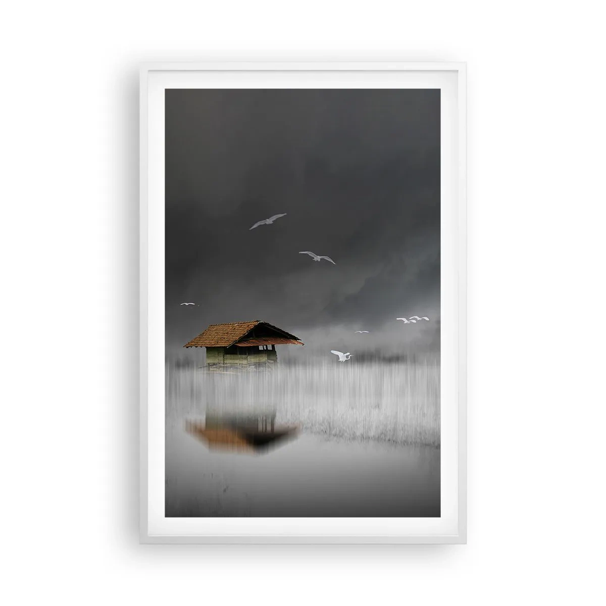 Plagát v bielom ráme - Úkryt pred dažďom - 61x91 cm