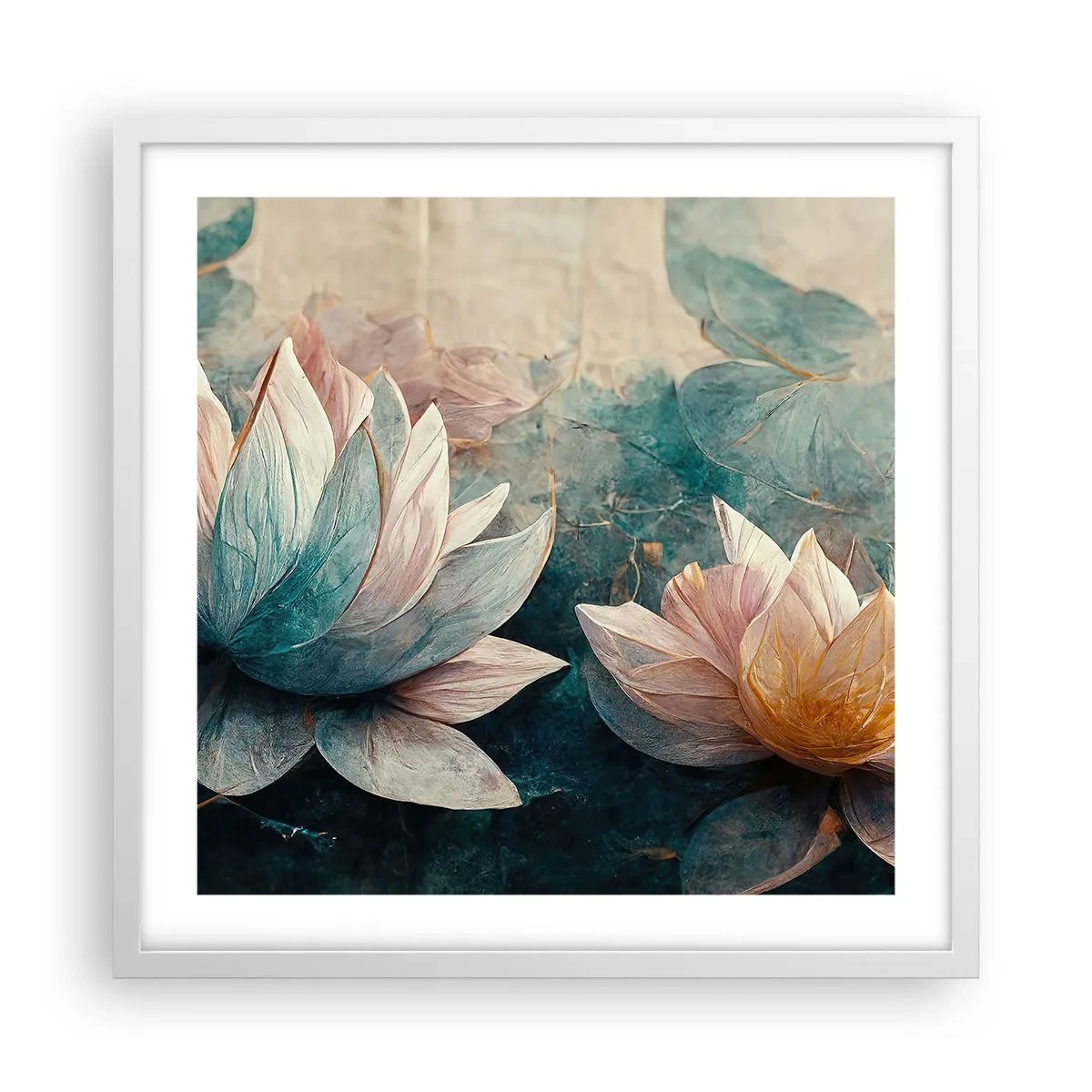 Plagát v bielom ráme - Hviezdy a jazero - 50x50 cm