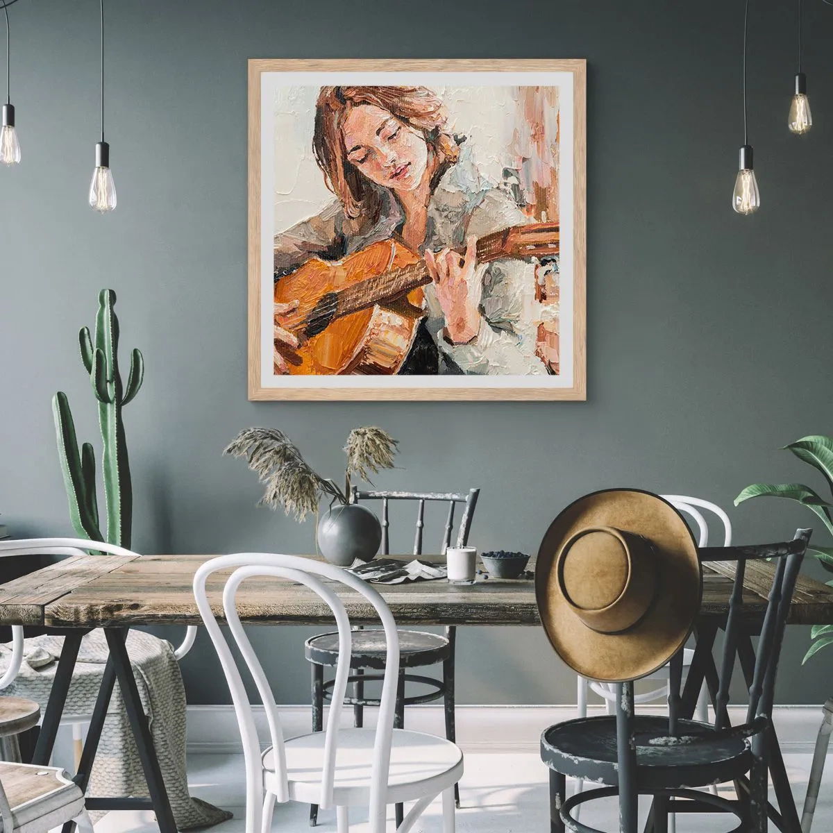 Plagát v ráme zo svetlého duba - Koncert pre gitaru a dievčenské srdce - 60x60 cm