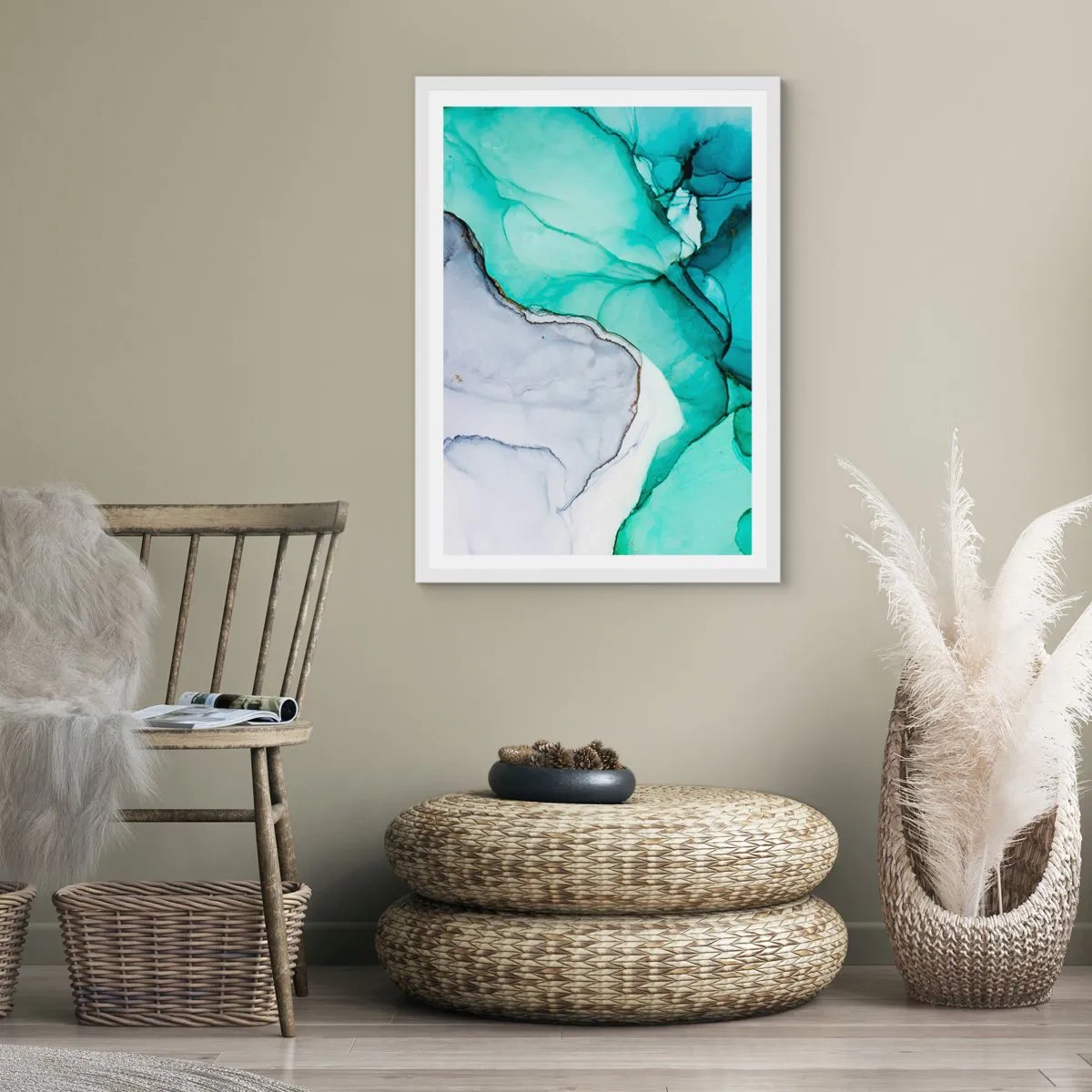 Plagát v bielom ráme - Štúdia v tyrkysovej - 50x70 cm