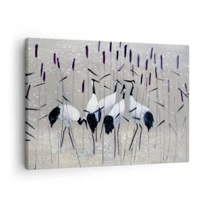 Obraz na plátne - Volavky v tráve na pokojnom pozadí - 70x50cm - Medzi svojimi - Moderná nástenná dekorácia do obývacej izby a spálne ARTTOR