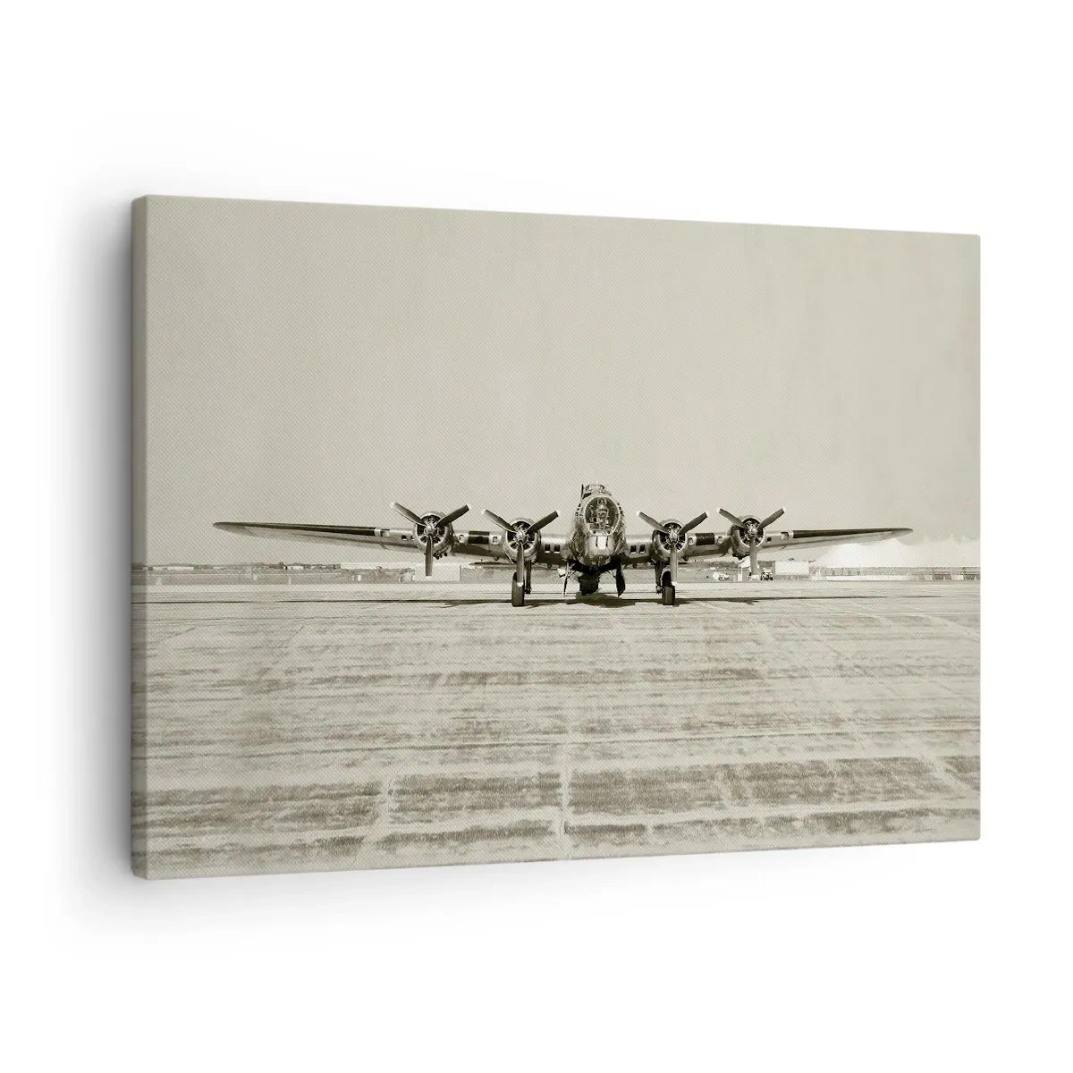 Obraz na plátne - Historické lietadlo na letisku v sépiovej farbe - 70x50cm - Ako vždy pripravený - Moderná nástenná dekorácia do obývacej izby a spálne ARTTOR