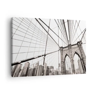 Obraz na plátne - Brooklynský most v monochromatickom štýle - 70x50cm - Newyorská katedrála - Moderná nástenná dekorácia do obývacej izby a spálne ARTTOR