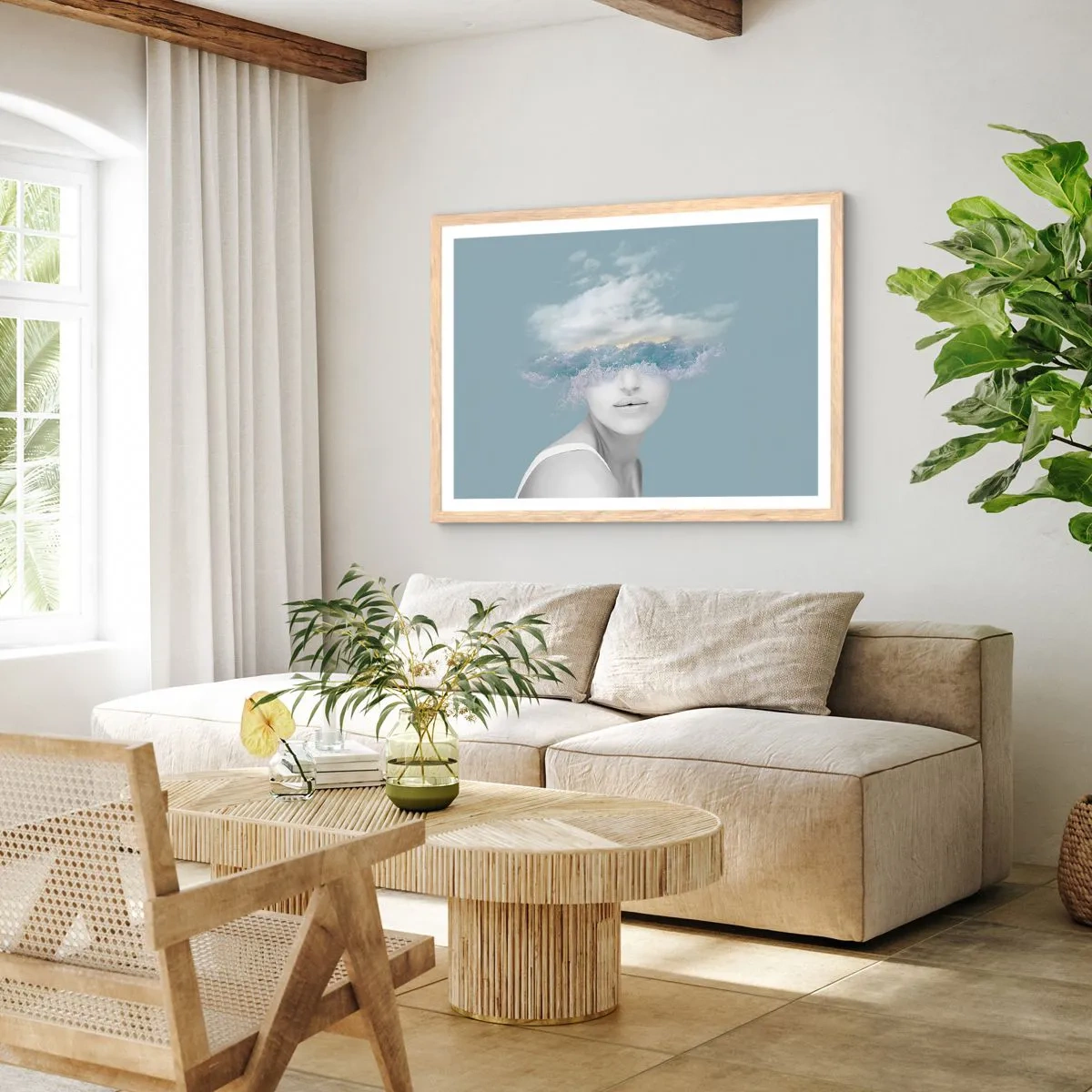 Plagát v ráme zo svetlého duba - S hlavou v oblakoch - 100x70 cm