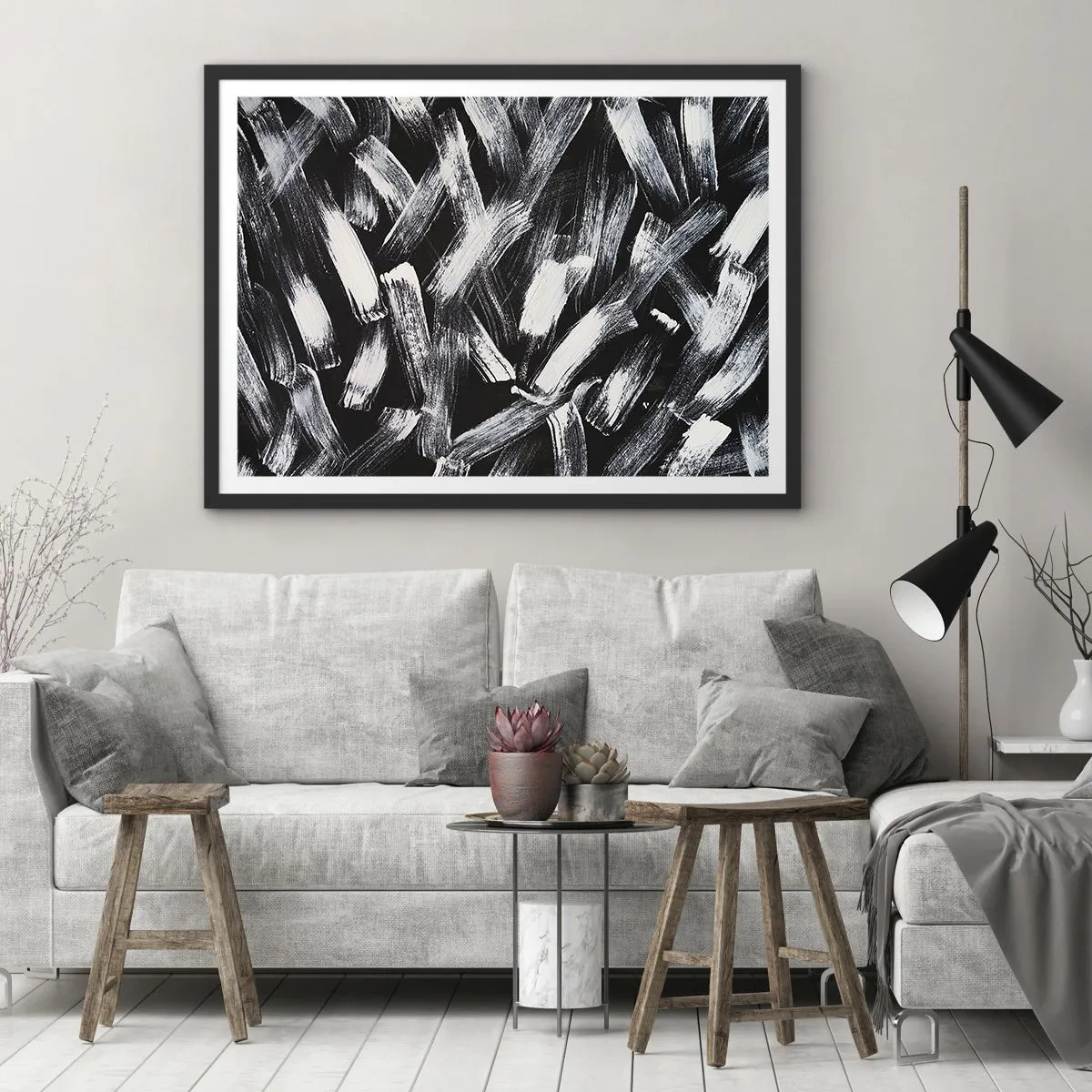Plagát v čiernom ráme - Abstrakcia v industriálnom duchu - 70x50 cm