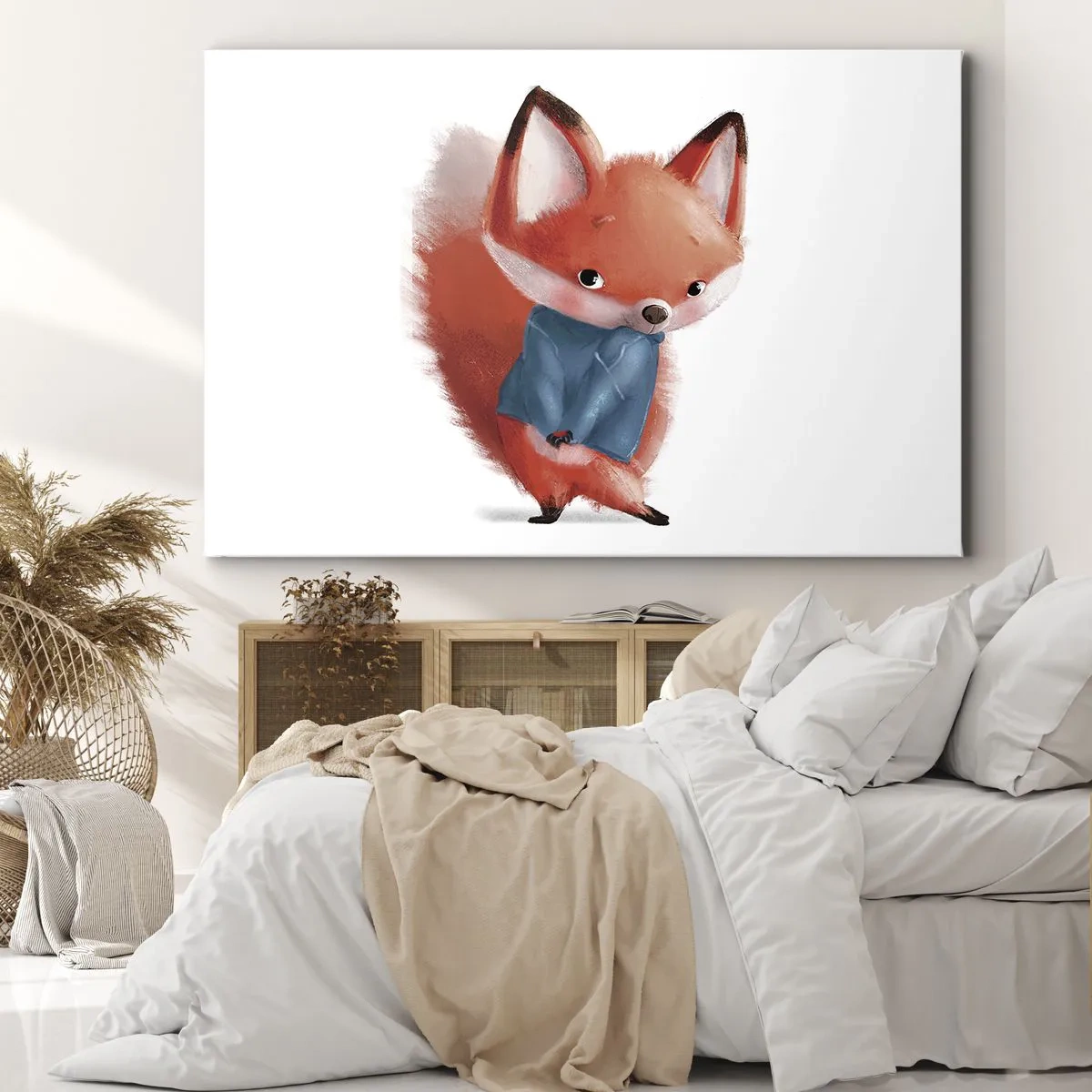Obraz na plátne - Roztomilá líška v modrom obleku - 70x50cm - Pristane mi to? - Moderná nástenná dekorácia do obývacej izby a spálne ARTTOR