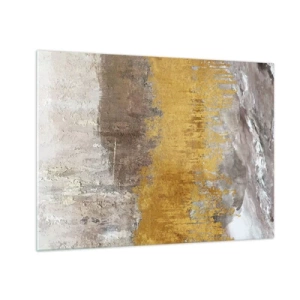 Obraz na skle - Zlaté a zemité štruktúry vytvárajú dynamickú abstrakciu - 70x50cm - Zlatistý závan - Moderná nástenná dekorácia do obývacej izby a spálne ARTTOR