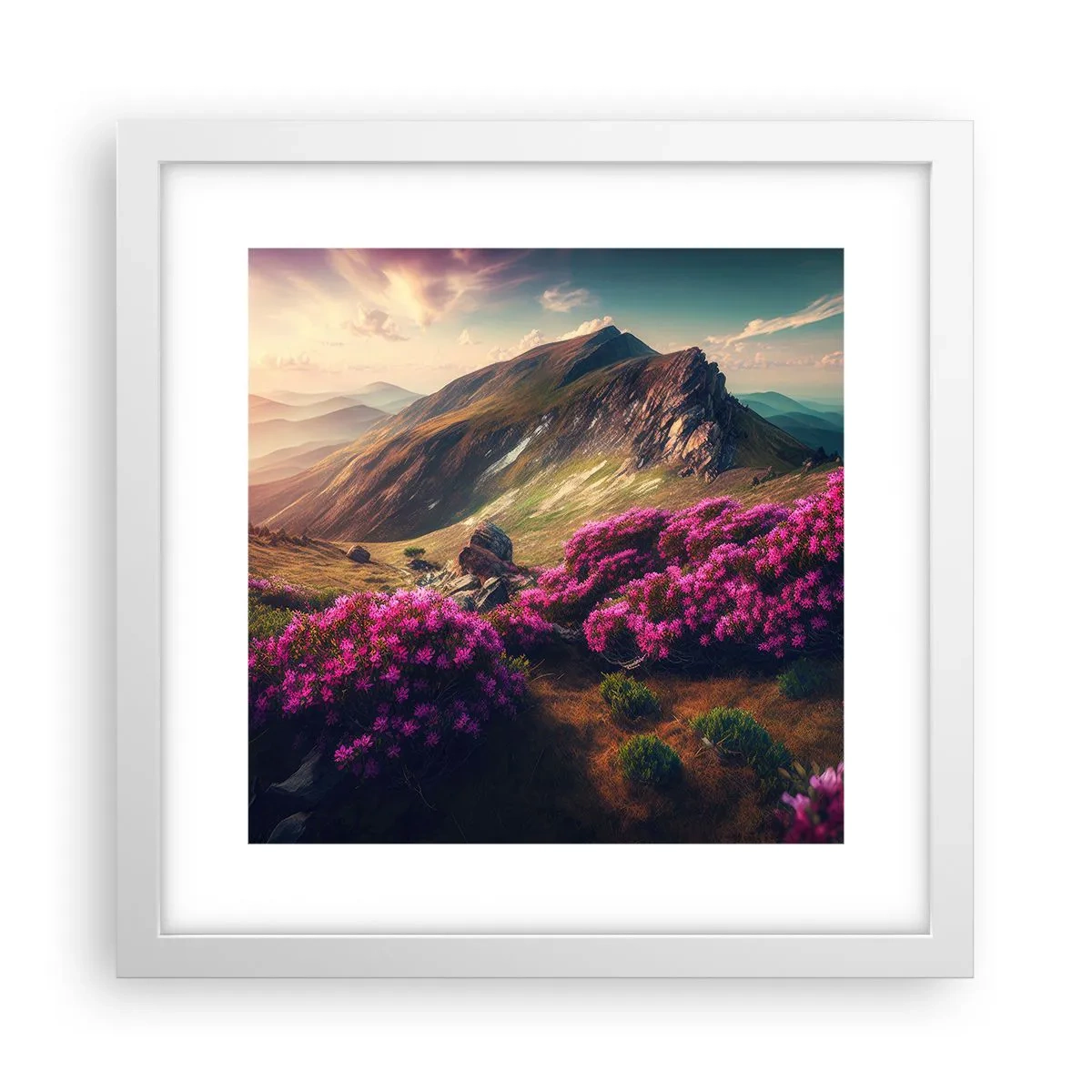 Plagát v bielom ráme - Leto na horách - 30x30 cm