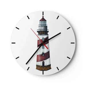 Nástenné hodiny - Maják s červenými a bielymi pruhmi na bielom pozadí - 30x30cm - Vždy na stráži - Moderná nástenná dekorácia do obývacej izby, kuchyne a spálne ARTTOR