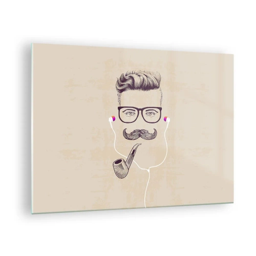 Obraz na skle - Kresba štylizovaného muža s okuliarmi, fúzikmi a fajkou. - 70x50cm - Skutočný muž? - Moderná nástenná dekorácia do obývacej izby a spálne ARTTOR