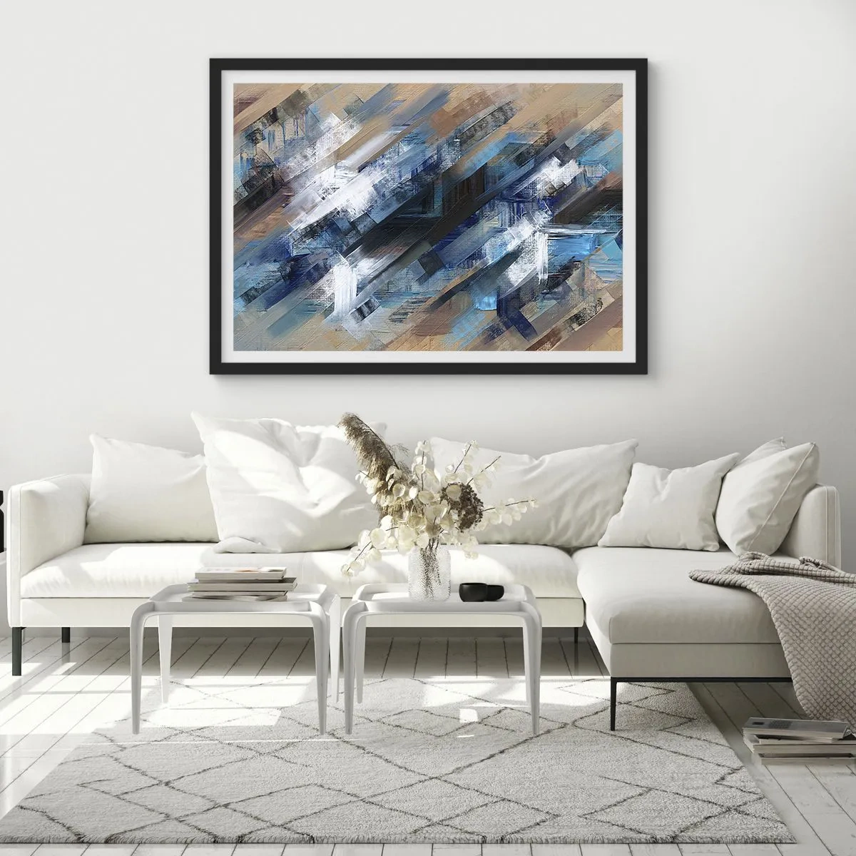 Plagát v čiernom ráme - Modrá šikmosť - 70x50 cm