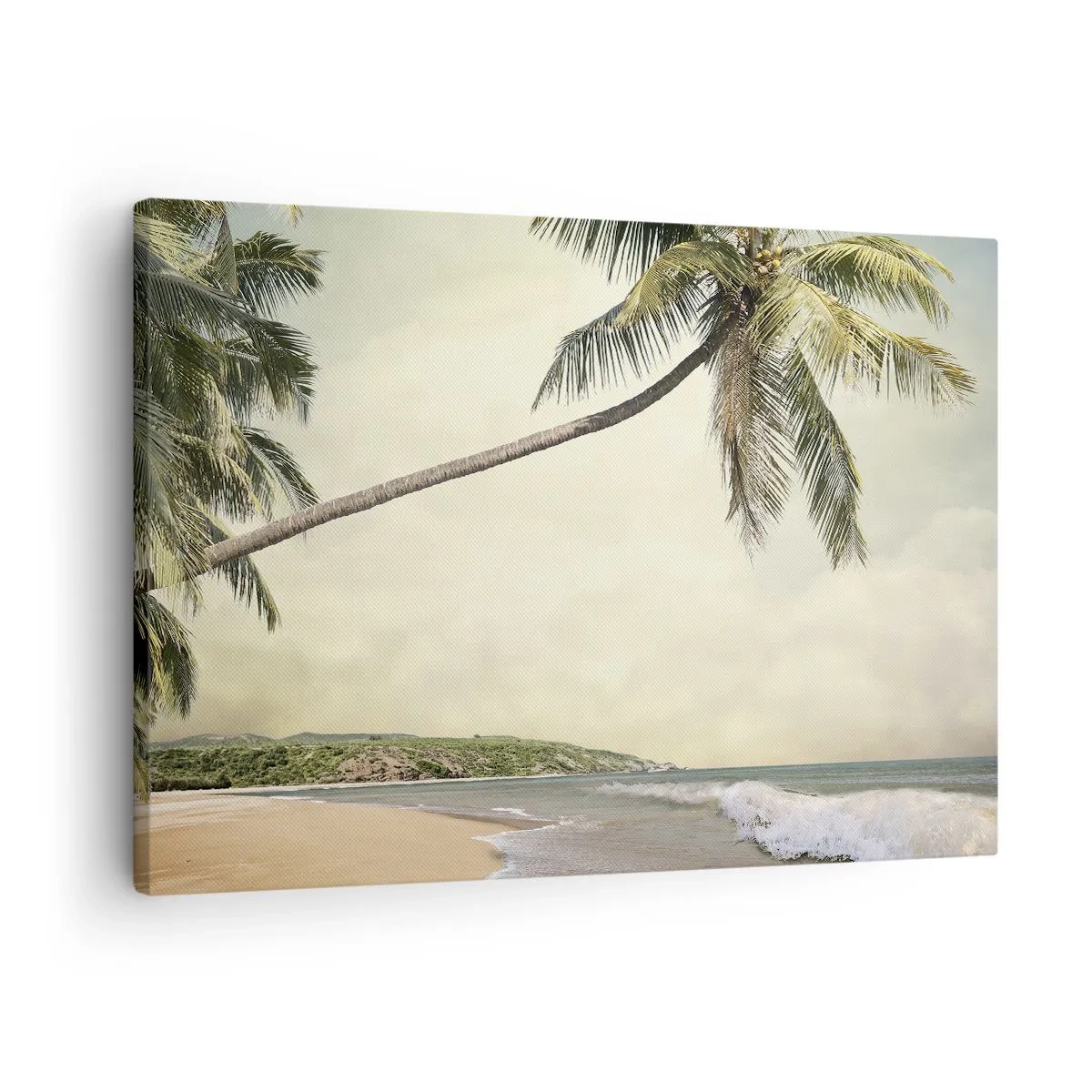 Obraz na plátne - Pláž s palmami na pozadí pokojného mora - 70x50cm - Tropický sen - Moderná nástenná dekorácia do obývacej izby a spálne ARTTOR