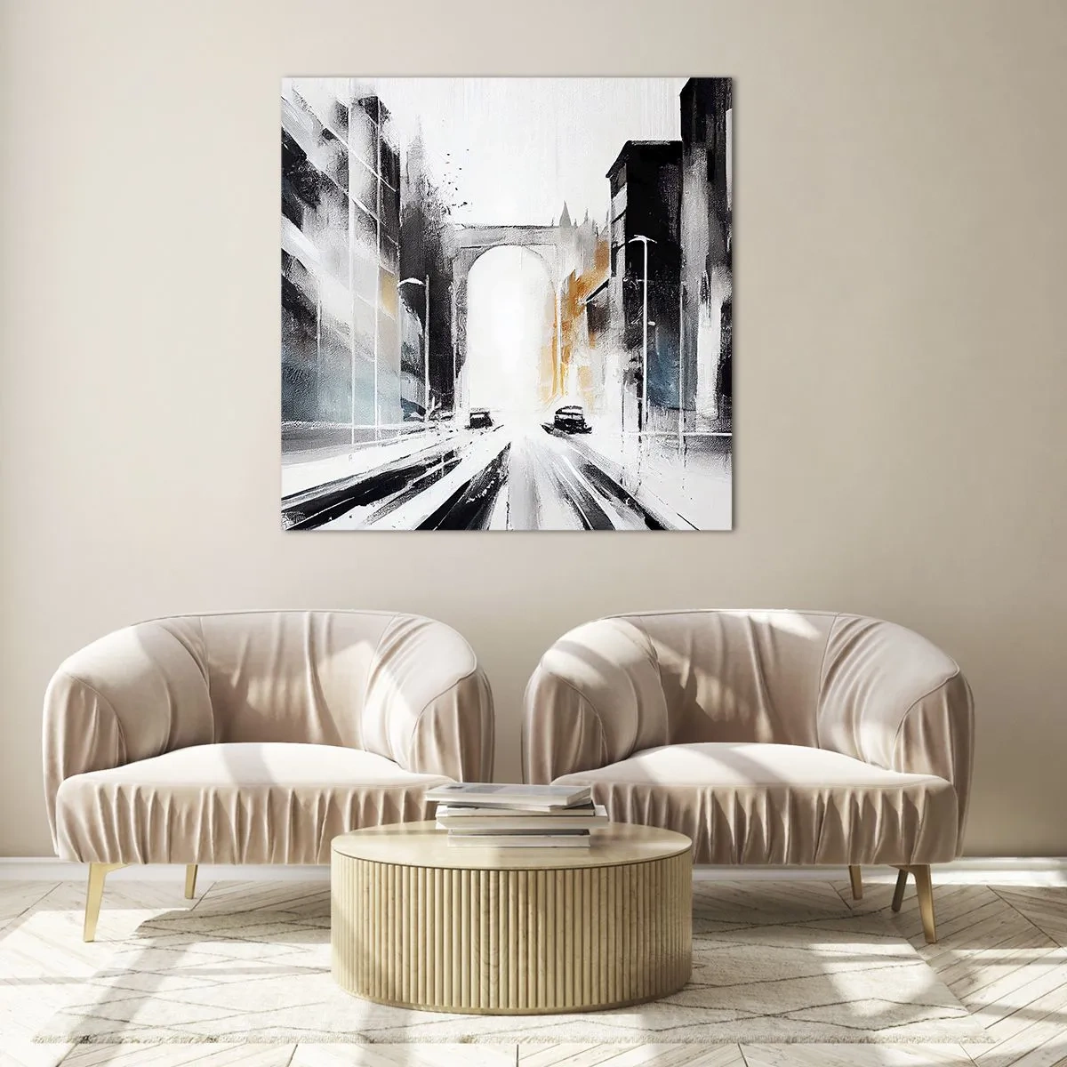 Obraz na skle - Štúdia mesta: architektúra a pohyb - 30x30 cm
