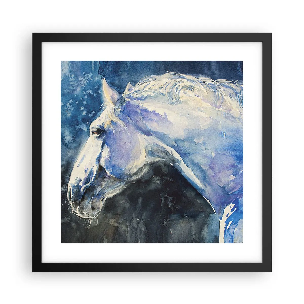 Plagát v čiernom ráme - Portrét v modrej žiare - 40x40 cm