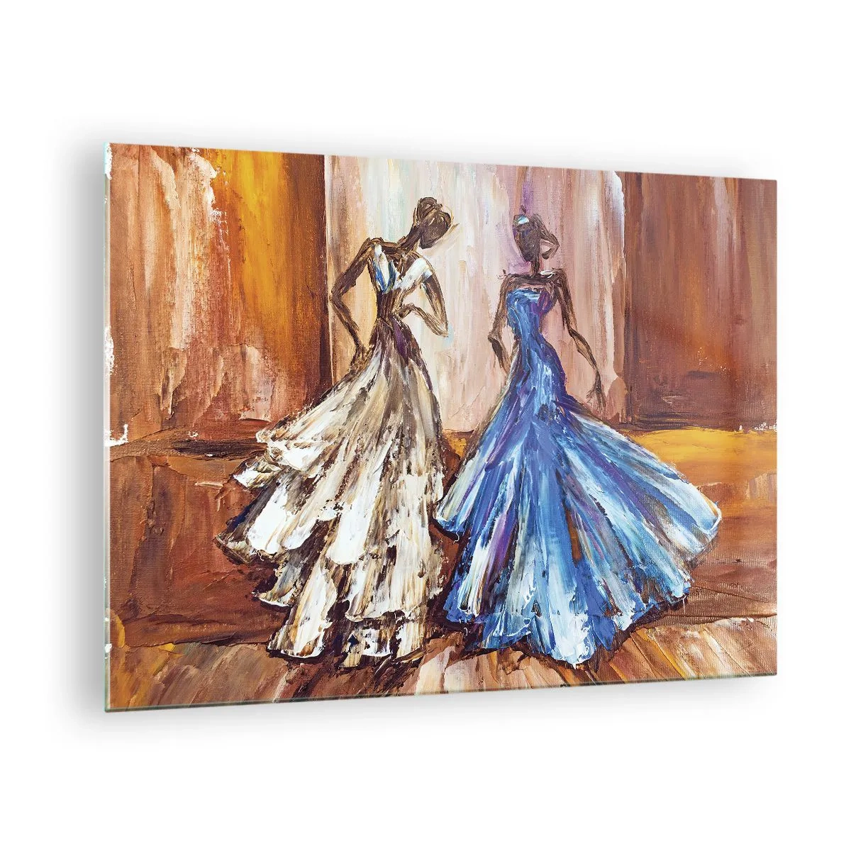 Obraz na skle - Ženské postavy v plesových šatách v umeleckom štýle - 70x50cm - Pôvabné duo - Moderná nástenná dekorácia do obývacej izby a spálne ARTTOR
