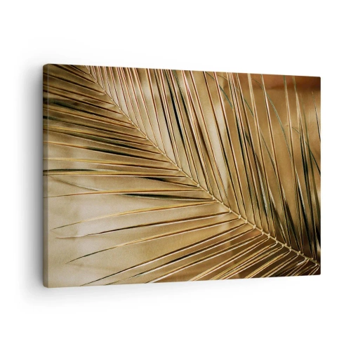 Obraz na plátne - Zlatý palmový list na pevnom pozadí - 70x50cm - Prírodná kolonáda - Moderná nástenná dekorácia do obývacej izby a spálne ARTTOR