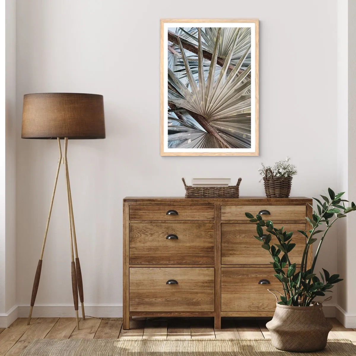 Plagát v ráme zo svetlého duba - Vejáre v trópoch - 61x91 cm